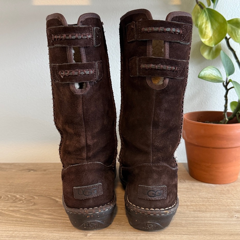 UGG Haywell Black Suede Tall Brown Winter Boots 8 - Picture 5 of 10